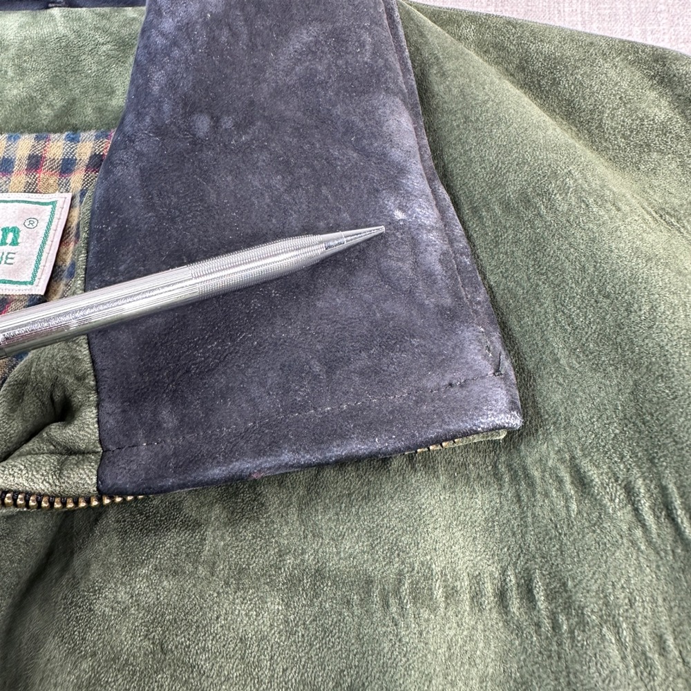 L.L. Bean Bomber Jacket Mens L Green Nubuck Leather Thinsulate Plaid Vintage - Picture 15 of 16